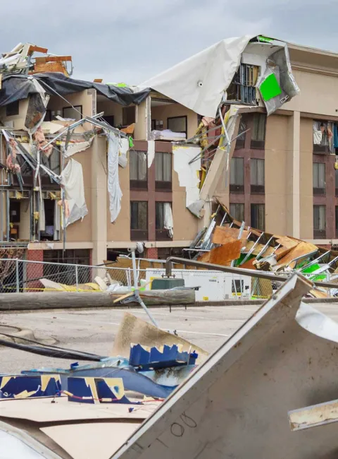 Office building crushed in center