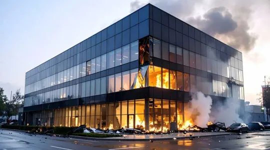 Office building on fire